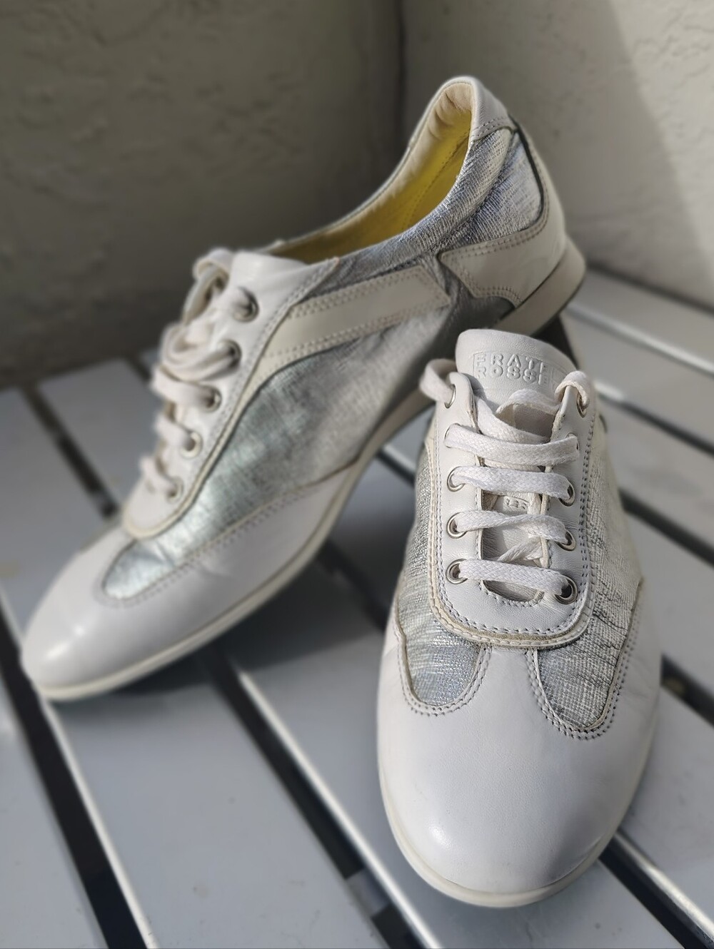 Fratelli Rossetti White Metallic Soft Leather Italian Designer Walker EU 38/US 8
